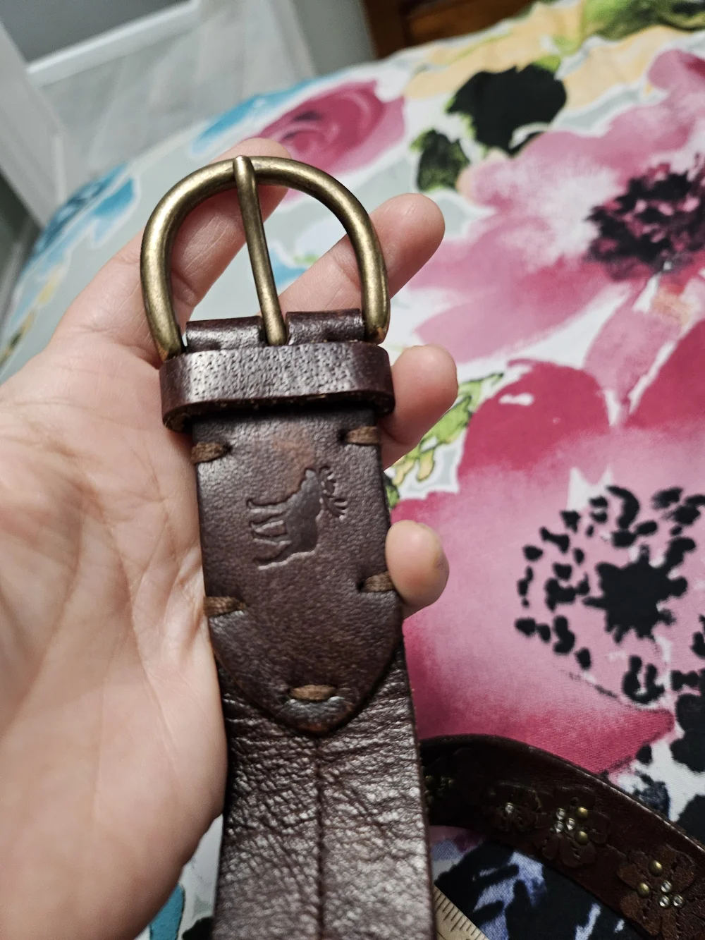 abercrombie Brown Leather Belt with Floral Stud Accent